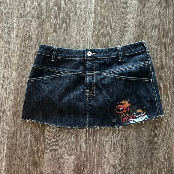 Vintage Marithé François Girbaud Denim Micro Mini Skirt Size 31 Y2K Graphic Logo - Picture 8 of 14